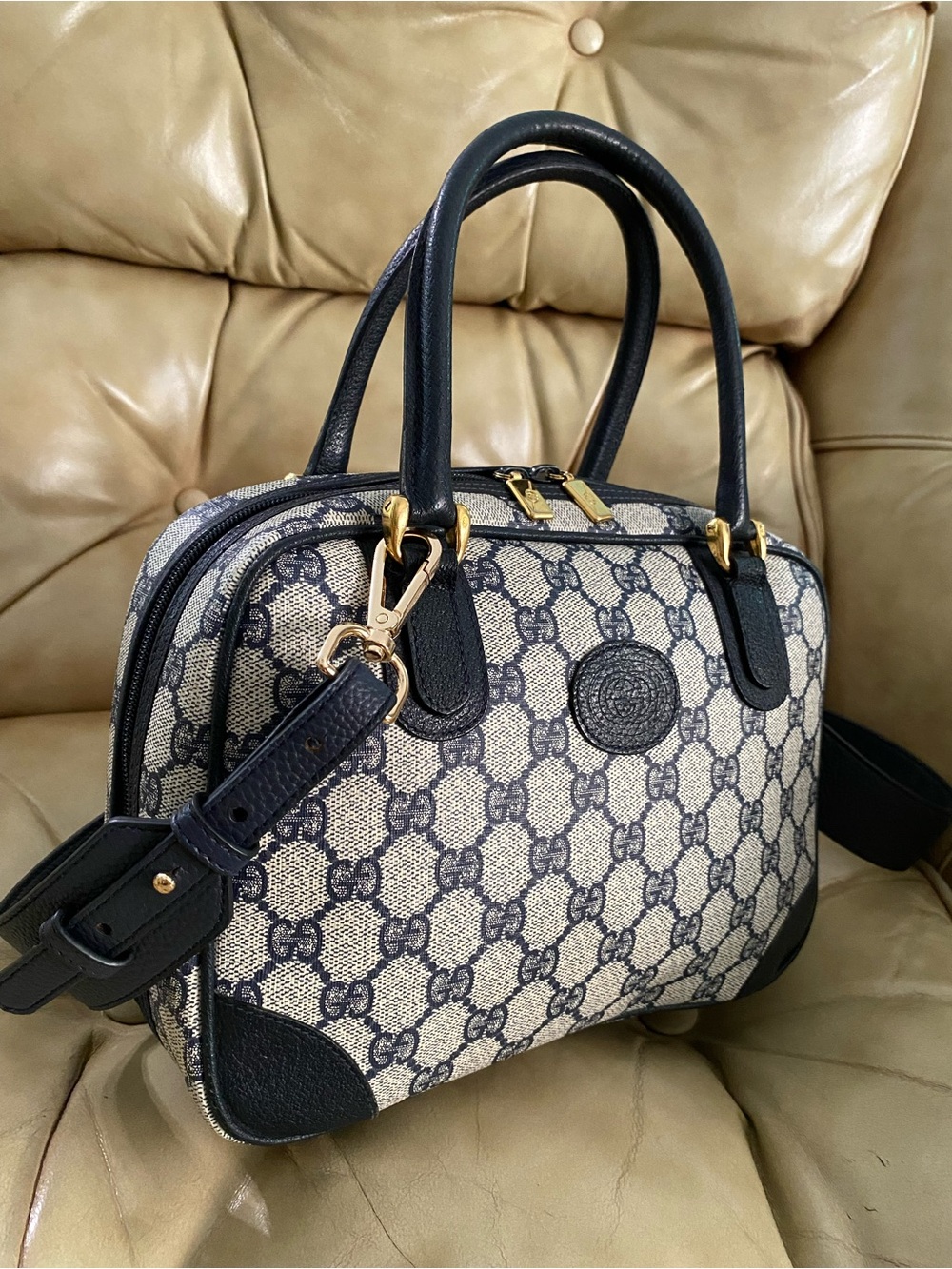 Gucci Vintage Mini Satchel GG Monogram Authentic Top Handle